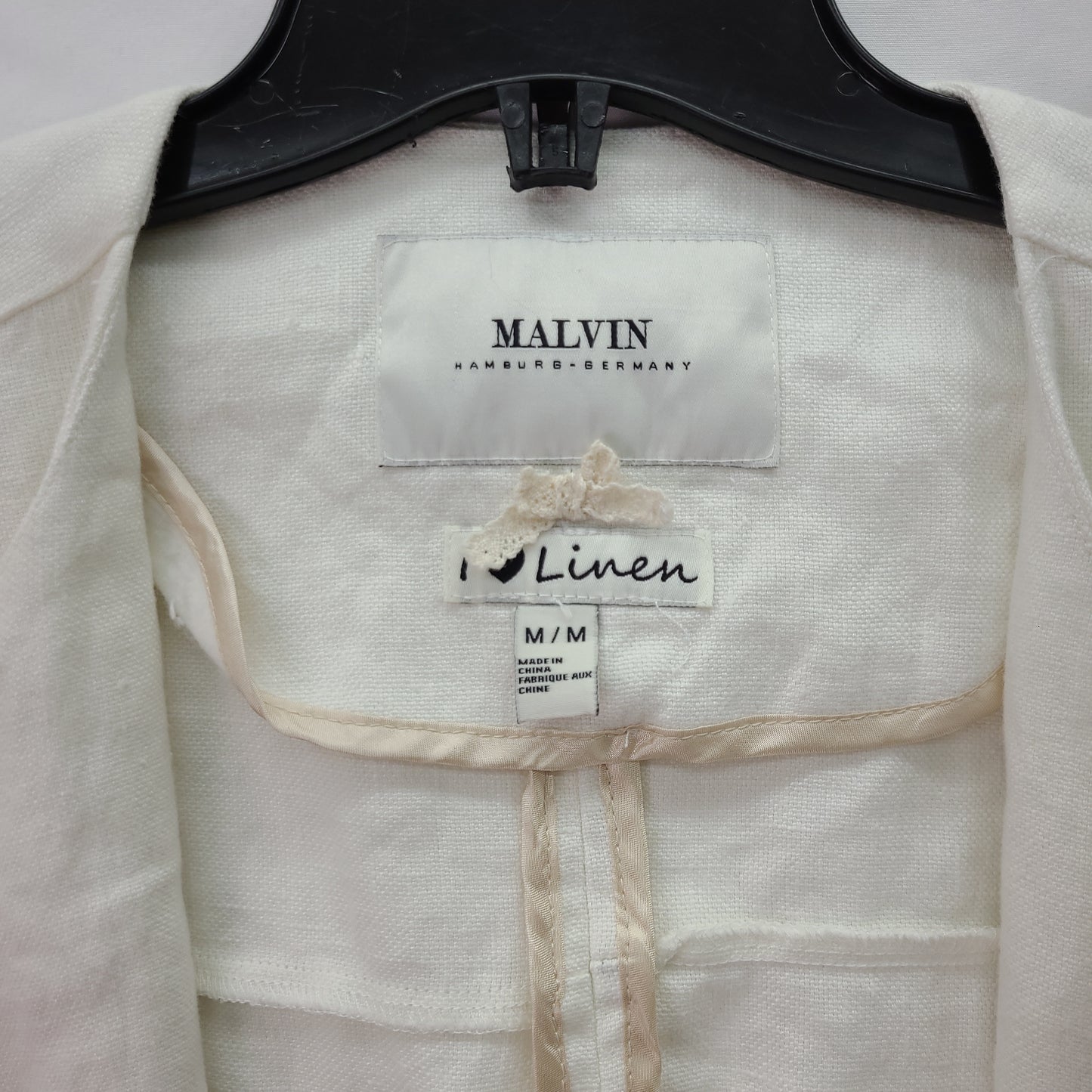 Malvin Hamburg Germany 100% Linen Light Jacket White - Medium