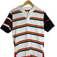 Barbarian Pro-Fit Men's Rugby Collared White Rainbow Stripe Polo Tee - Size S