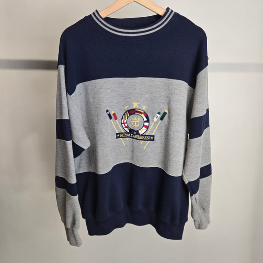 Vintage Royal Caribbean International Men's Sweater Stripe Blue/Grey - Size XL