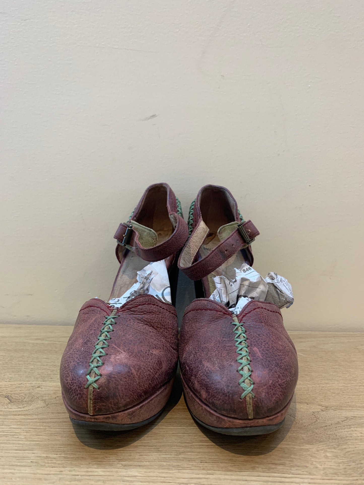 John Fluevog Simone wine platform heels size 6