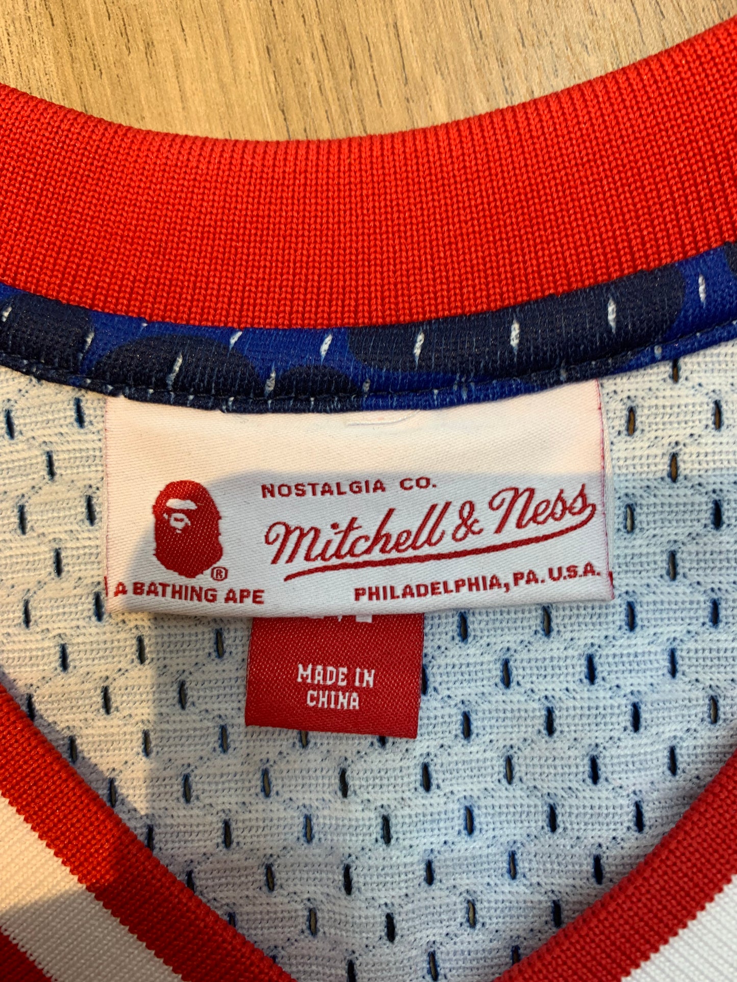 BAPE Rare Blue Pinstripe Rockets Mitchell & Ness Jersey - Size Medium
