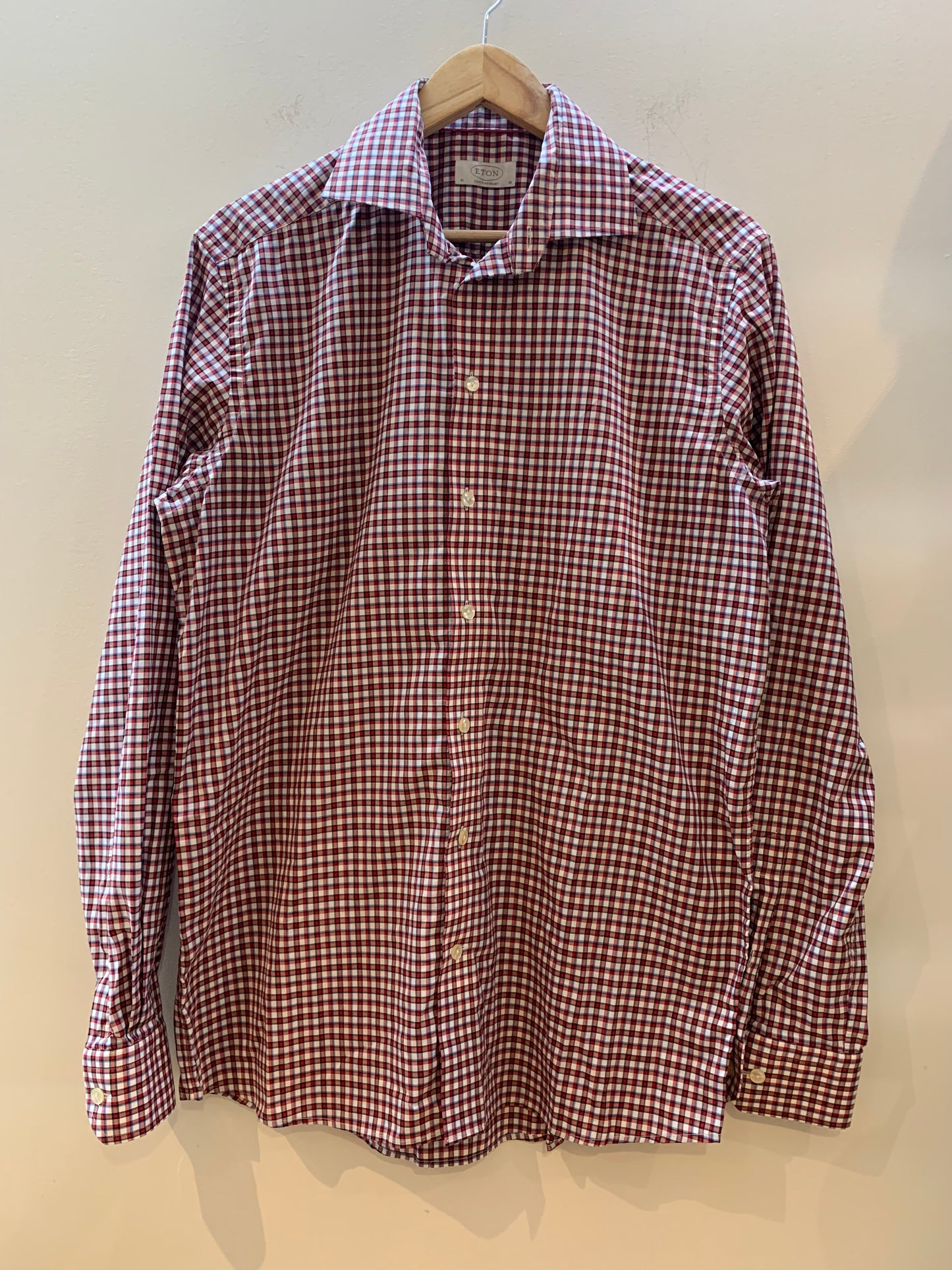 Eton Plaid Dress Shirt Red - Men's Size 41 Contemporary 16