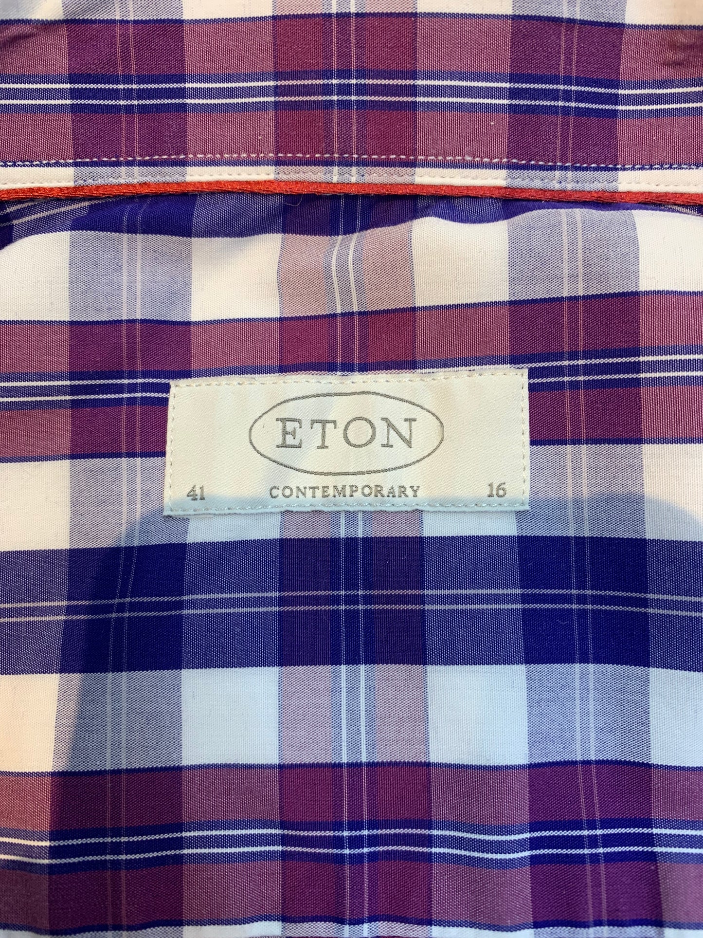 Eton Plaid Dress Shirt Purple/Blue - Size 41 Contemporary 16