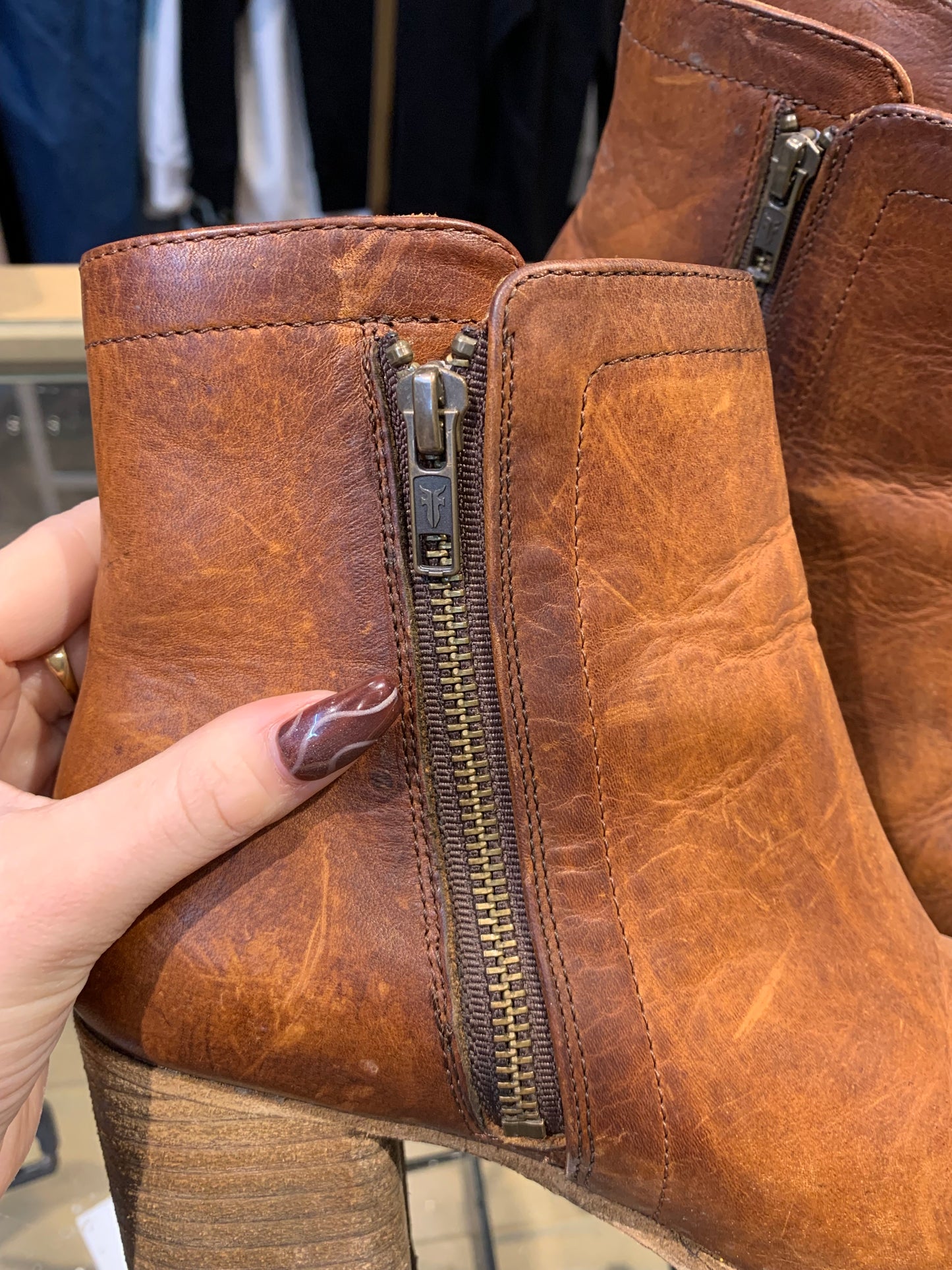 Frye Addie Double Zip Bootie Heels Brown - Size 8 B