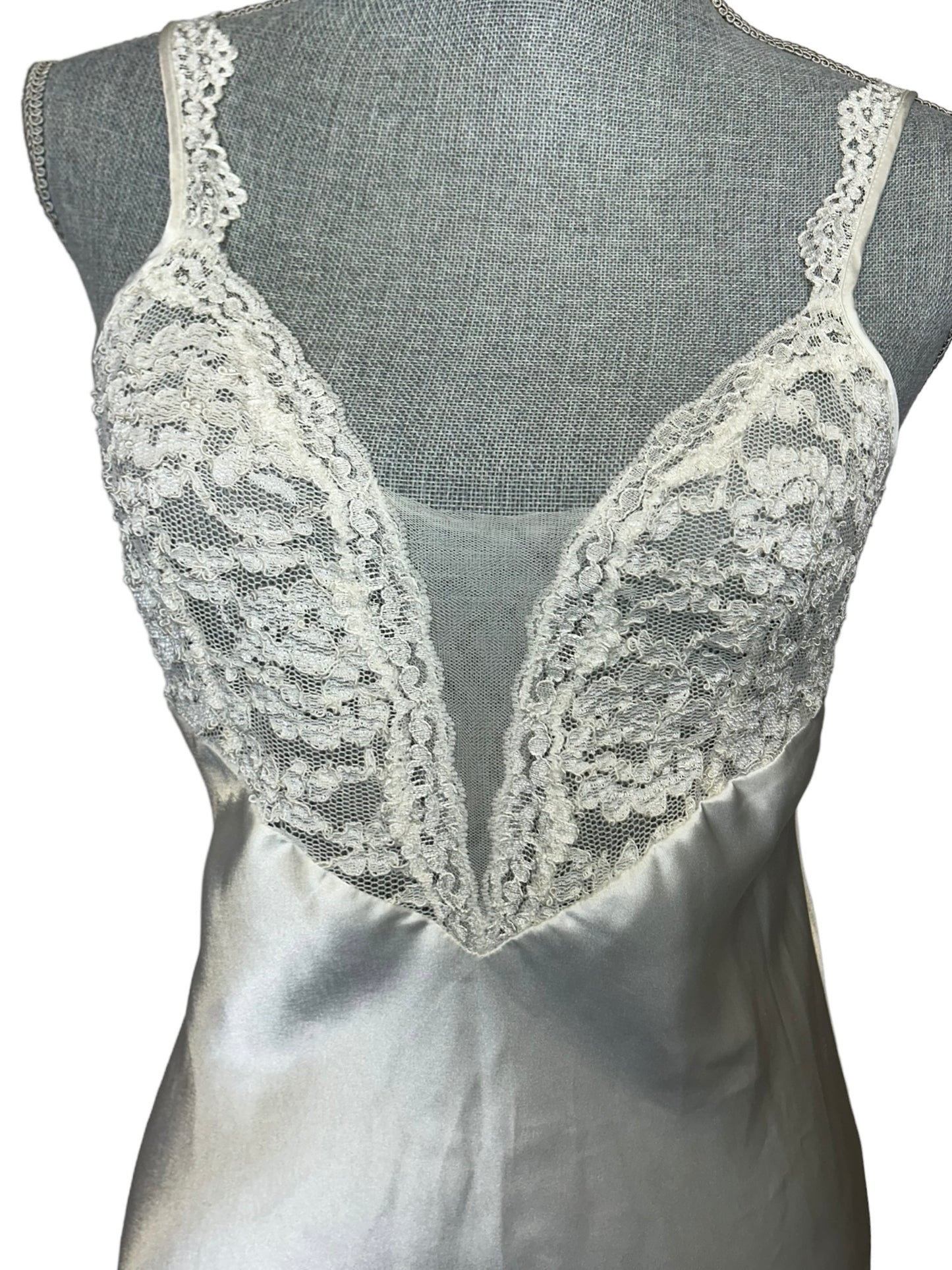 Victoria Secret Front Lace Side Slit Silk Dress Vintage Pearl White - Size Medium