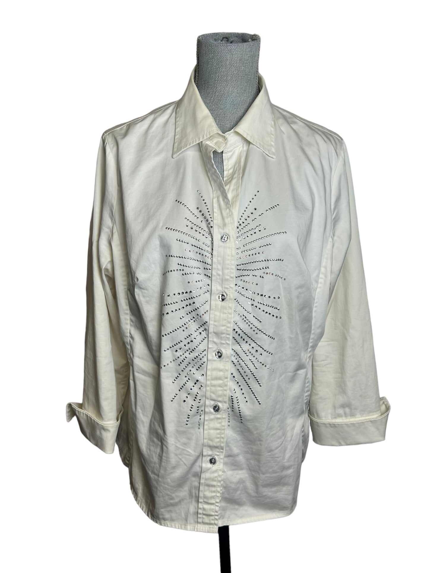 Christine Alexander Rhinestone Button Up Women's Blouse White - Size Large