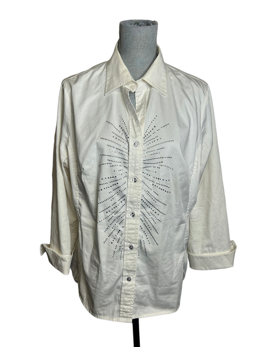 Christine Alexander Rhinestone Button Up Women's Blouse White - Size Large