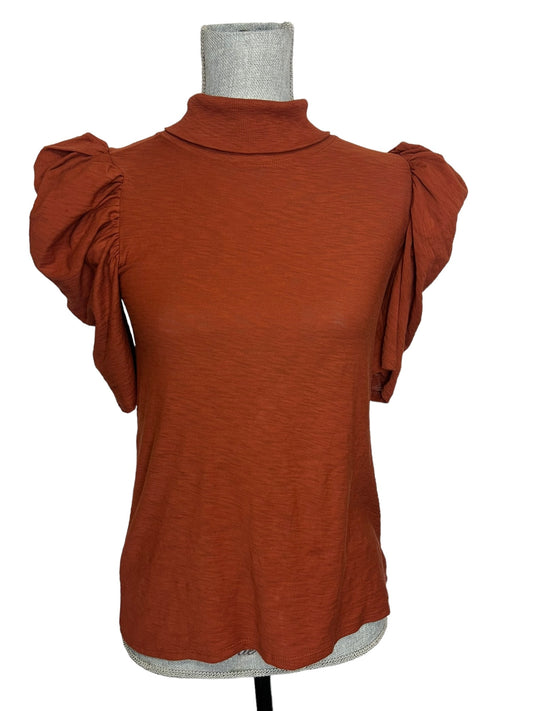 Nation LTD. Turtle Neck Puffed Mid Sleeve Women's Top Rust Orange - Size Small