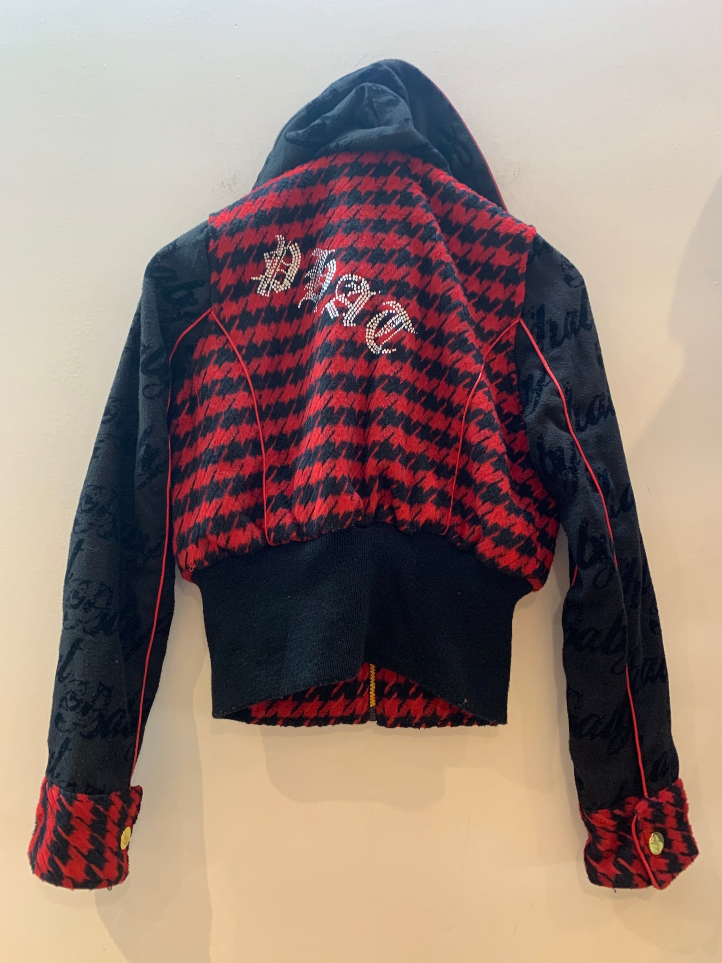 Baby Phat Houndstooth Zip Up Jacket Red/Black - Size Small