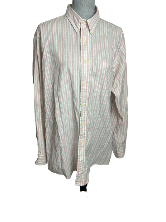 Chaps - Ralph Lauren Vintage 1980s  Pink White & Blue Striped Long Sleeve Button Up Shirt - Size Large