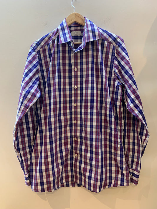 Eton Plaid Dress Shirt Purple/Blue - Size 41 Contemporary 16