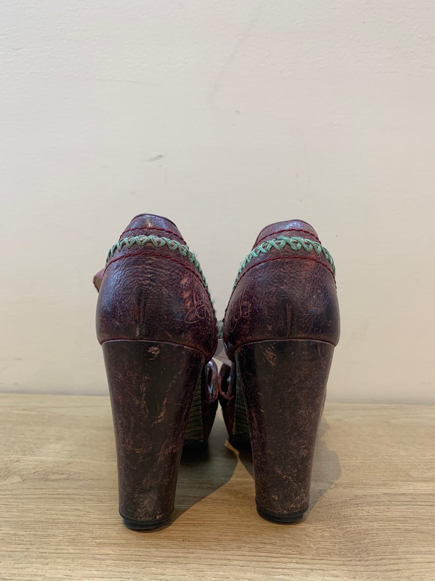 John Fluevog Simone wine platform heels size 6