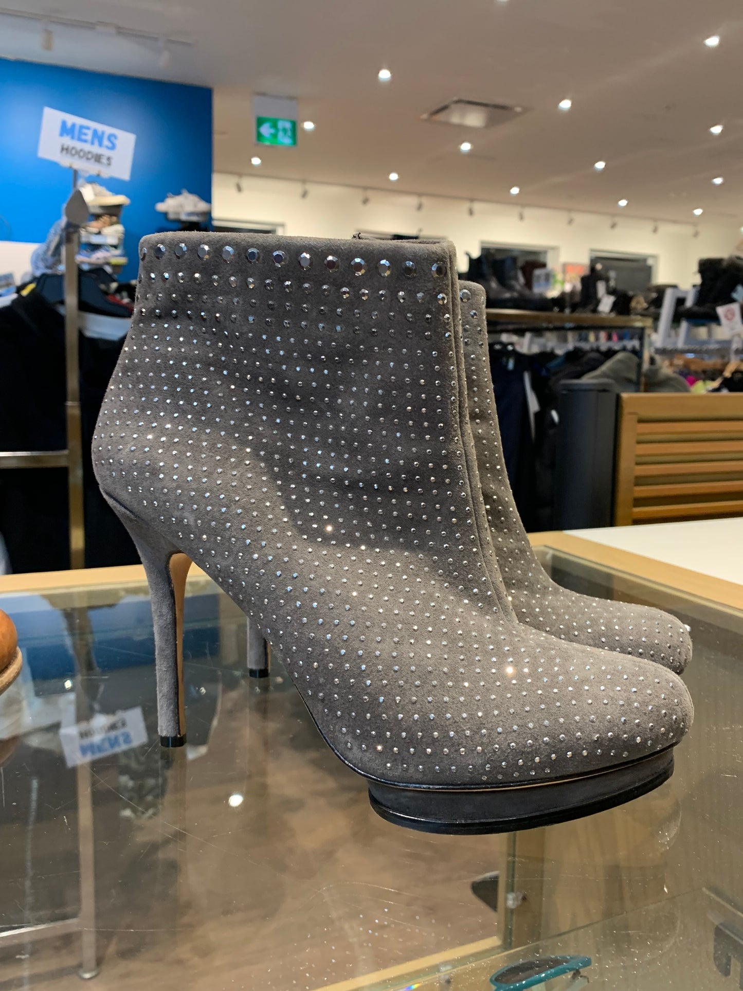 BCBG MaxAzria Grigio Studded Kid Suede Leather High Heel Bootie Grey - Size 9