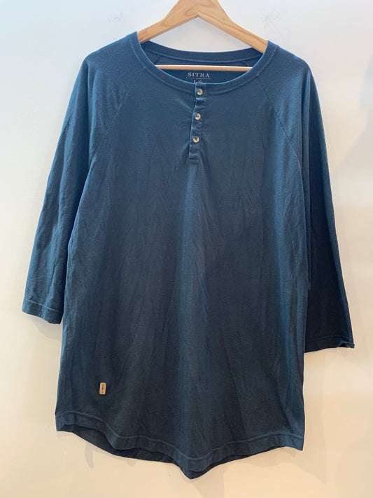 Sitka Three Quarter Sleeve Henley Tee Shirt Navy Blue - Men's Size Large