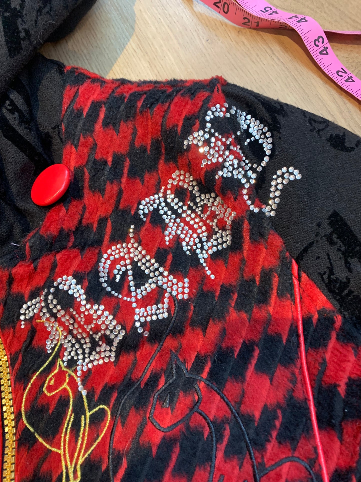 Baby Phat Houndstooth Zip Up Jacket Red/Black - Size Small