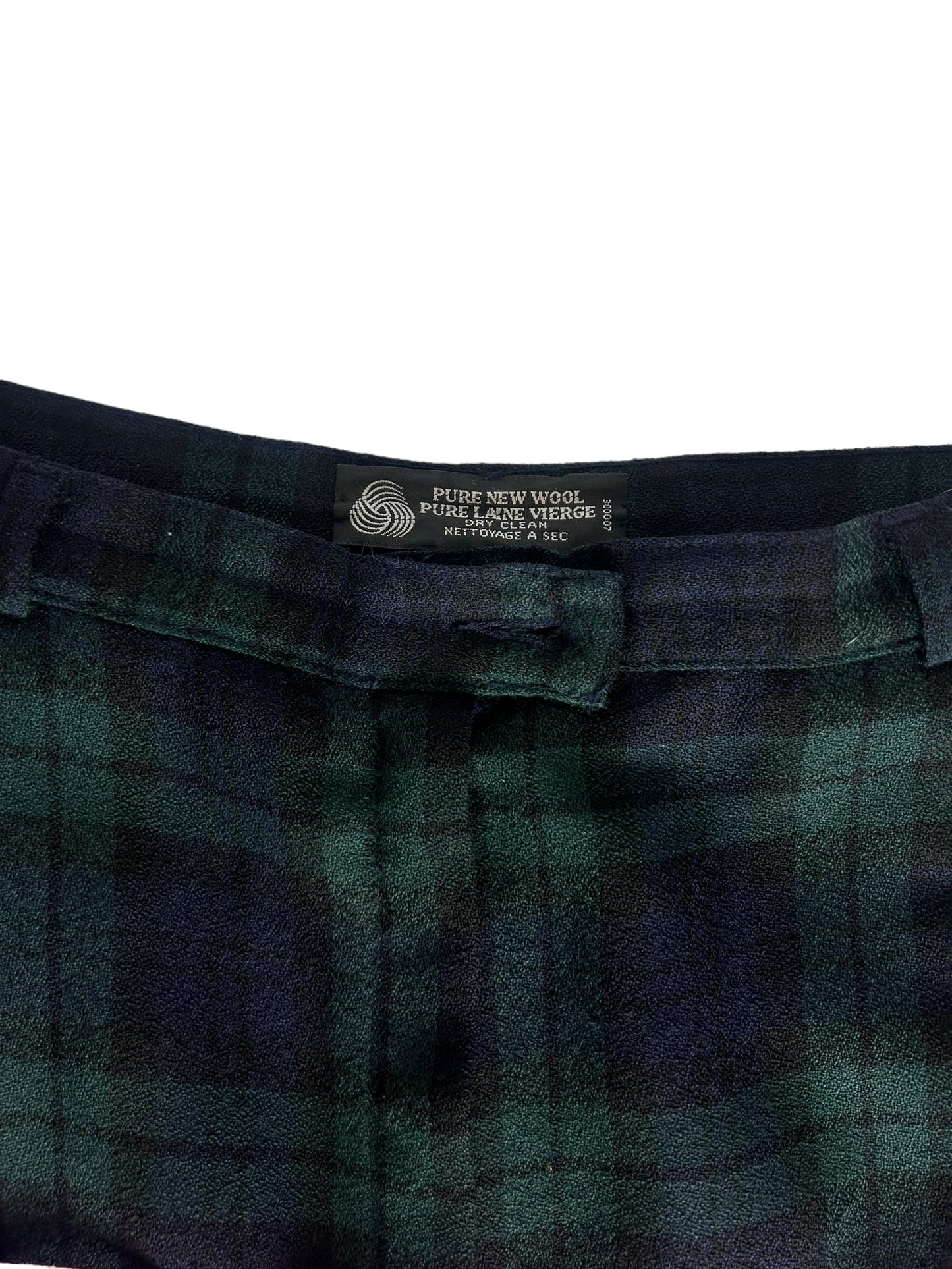 Pure New Wool Vintage Plaid Women's Trousers Blue & Green - Size Petite