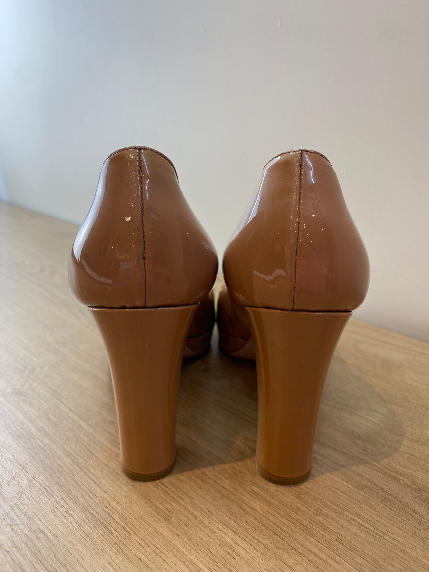 Prada Nude Patent Leather Platform Heels – Size 38
