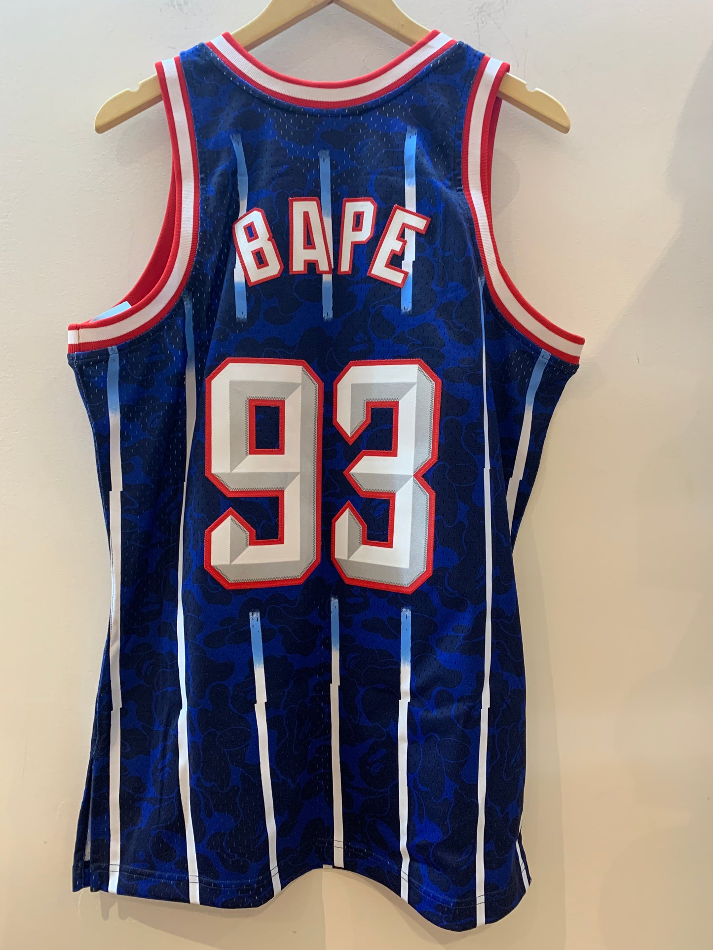 BAPE Rare Blue Pinstripe Rockets Mitchell & Ness Jersey - Size Medium