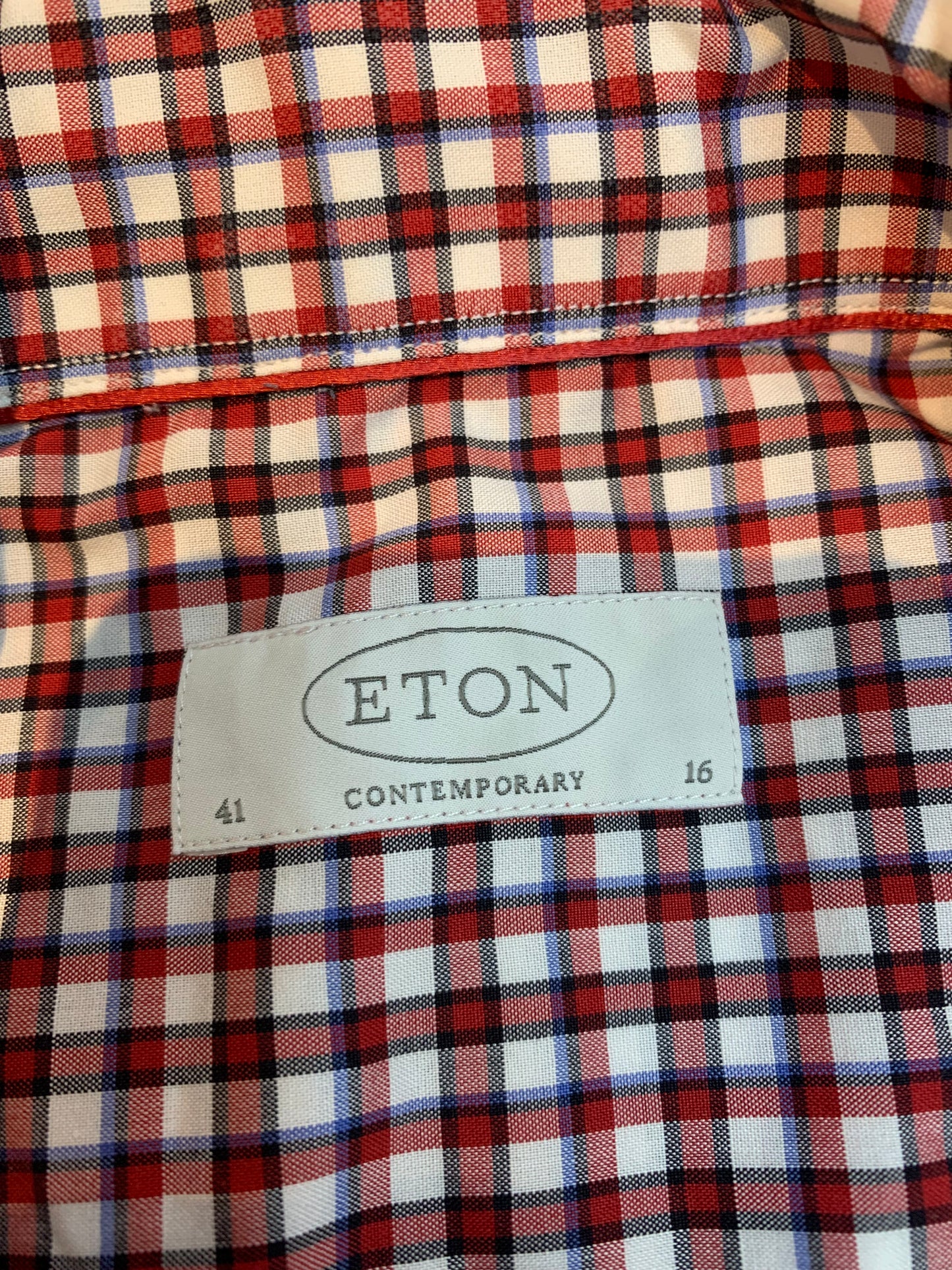 Eton Plaid Dress Shirt Red - Men's Size 41 Contemporary 16