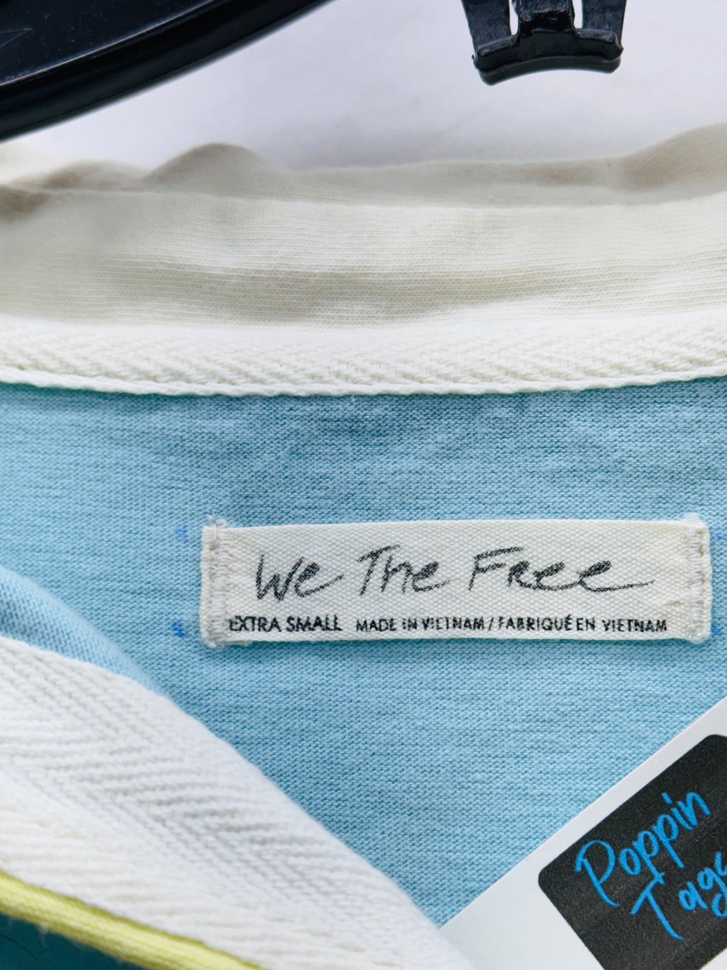 We The Free Collar Button Women's Long Sleeve Shirt Blue/Green Stripe - Size XS