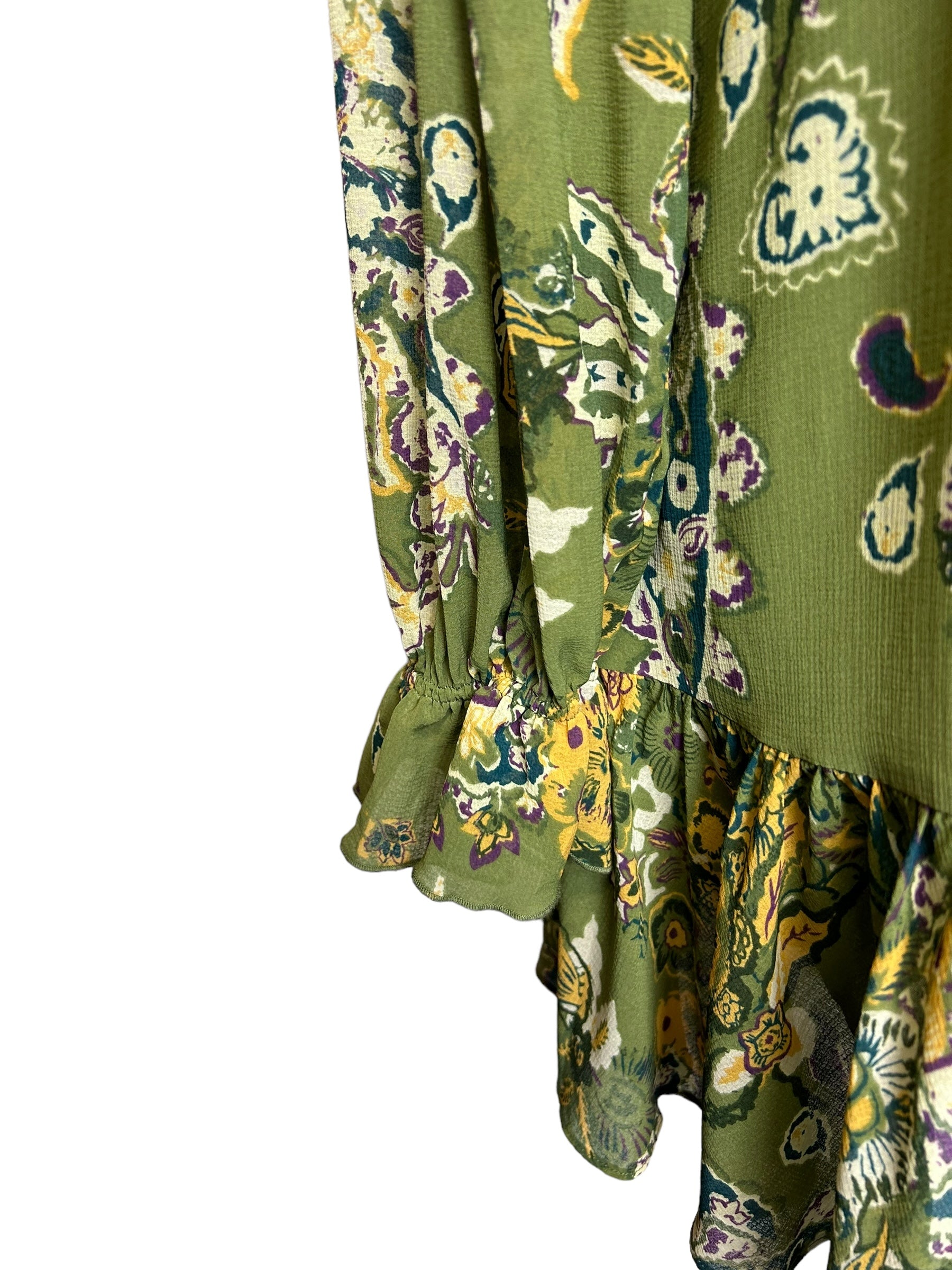 Free People Ruffle Neck Long Sleeve Women's Dress Floral Green - Size PoppinTags Free People Ruffle Neck Long Sleeve Women's Dress Floral Green - Size PoppinTags