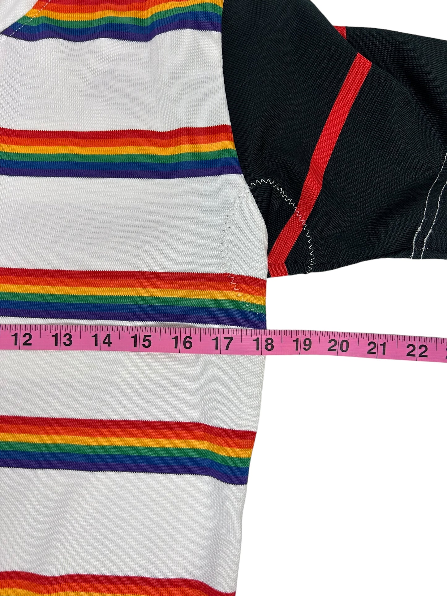 Barbarian Pro-Fit Men's Rugby Collared White Rainbow Stripe Polo Tee - Size S