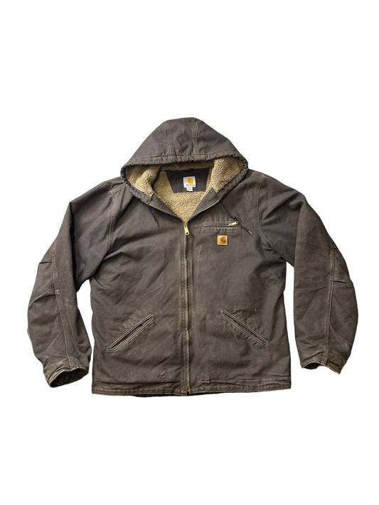 Carhartt Men’s Brown Fleece hooded detroit Utility Jacket - Size Large (Tall)