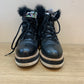Napoleoni Leather Lace Ankle Boots w/ Rabbit Fur Trim Black - Size 7 (Italy)
