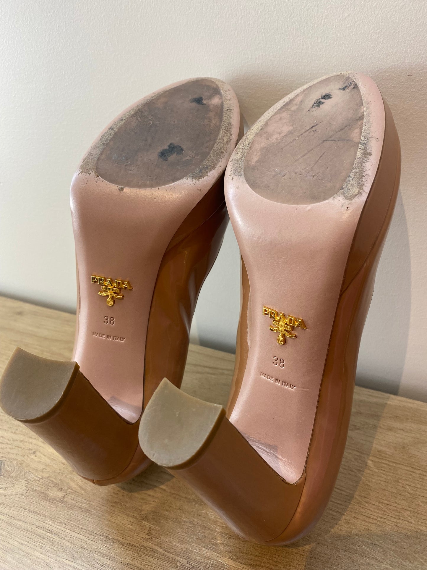 Prada Nude Patent Leather Platform Heels – Size 38