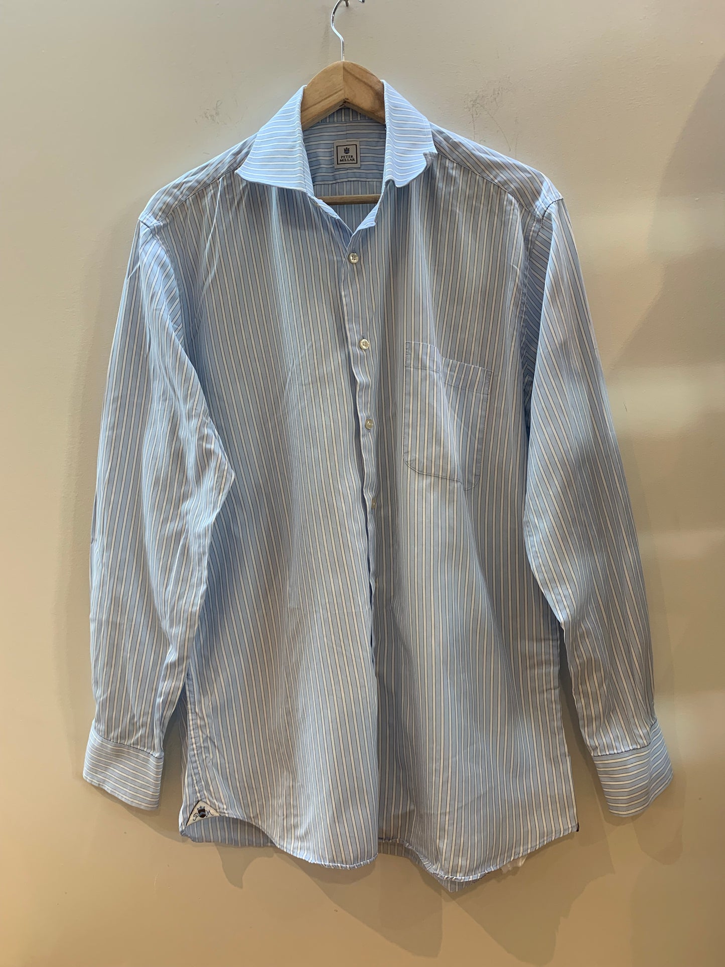 Peter Millar Striped Dress Shirt 100% Cotton Blue/White - Size 16/Large