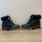 Napoleoni Leather Lace Ankle Boots w/ Rabbit Fur Trim Black - Size 7 (Italy)