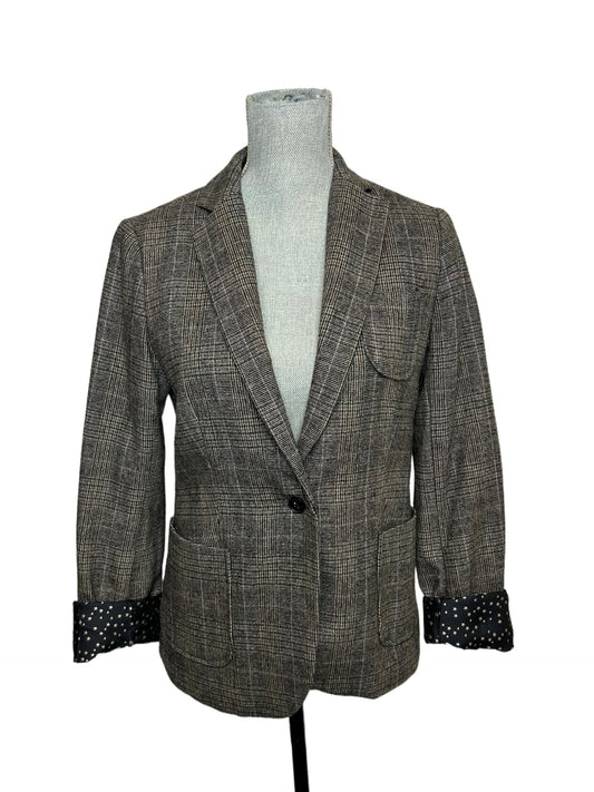 Maison Scotch Women's Blazer Plaid Grey/Tan - Size 2