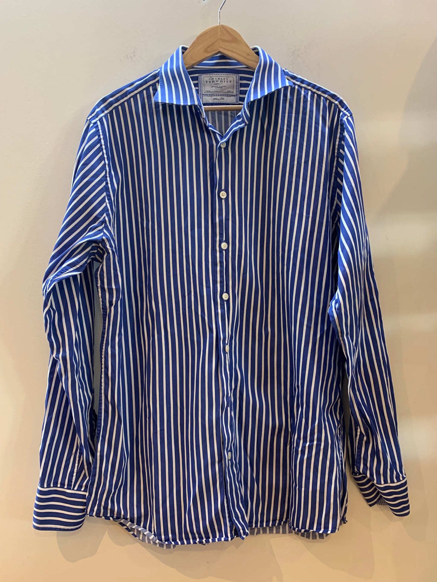 Charles Tyrwhitt Striped Slim Fit Dress Shirt Blue/White - Size 17/37