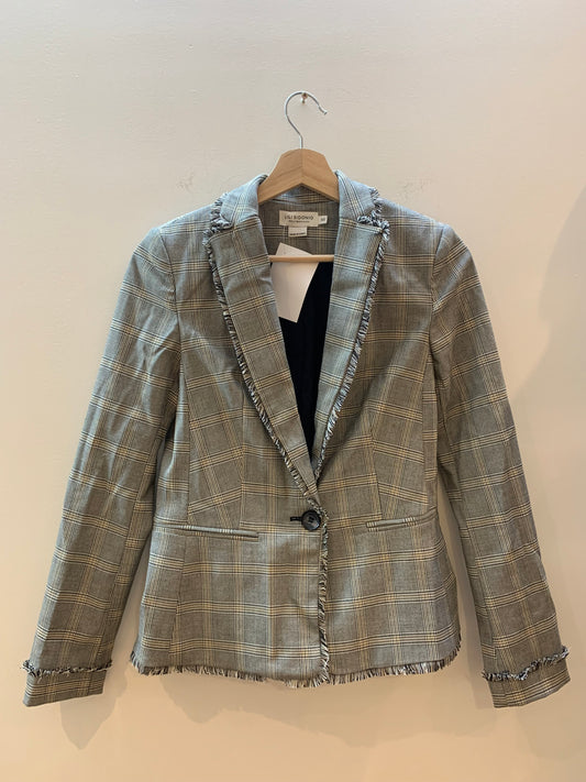 Lili Sidonio Fringe-Trim Plaid Blazer Grey Check - Women's Size XS
