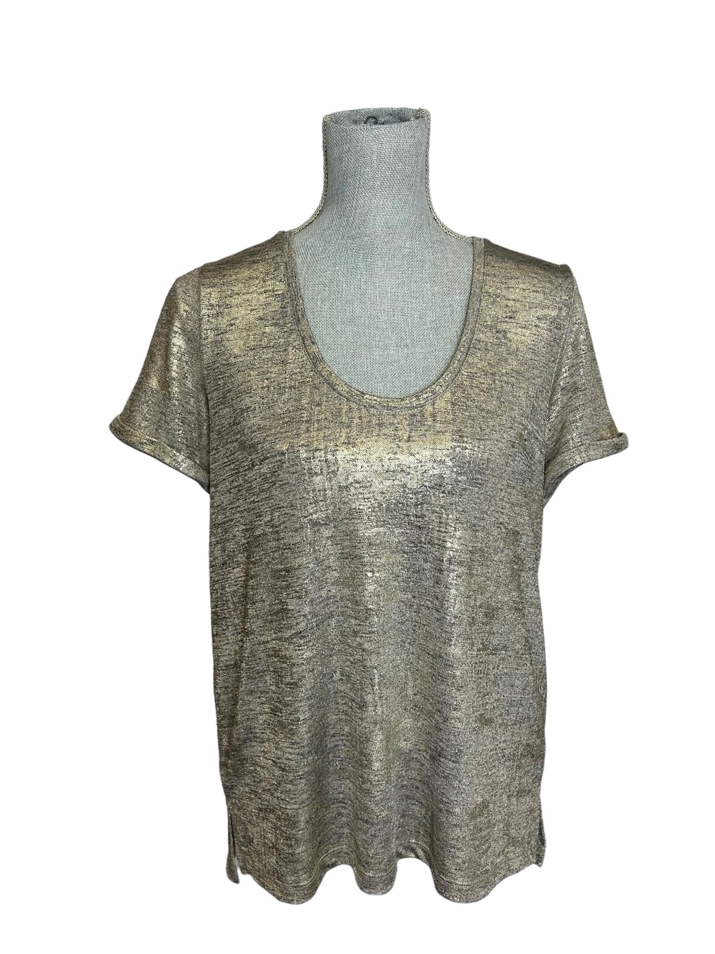 Anthropologie Scoop Neck Women's Top Heather Gold/Silver - Size Small