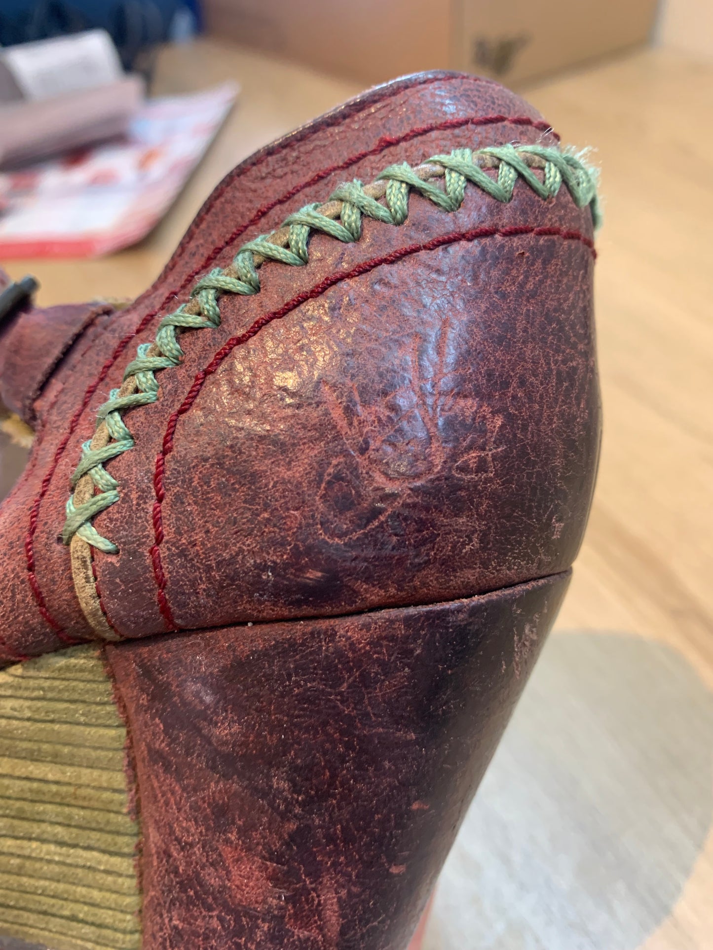 John Fluevog Simone wine platform heels size 6