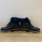 Napoleoni Leather Lace Ankle Boots w/ Rabbit Fur Trim Black - Size 7 (Italy)