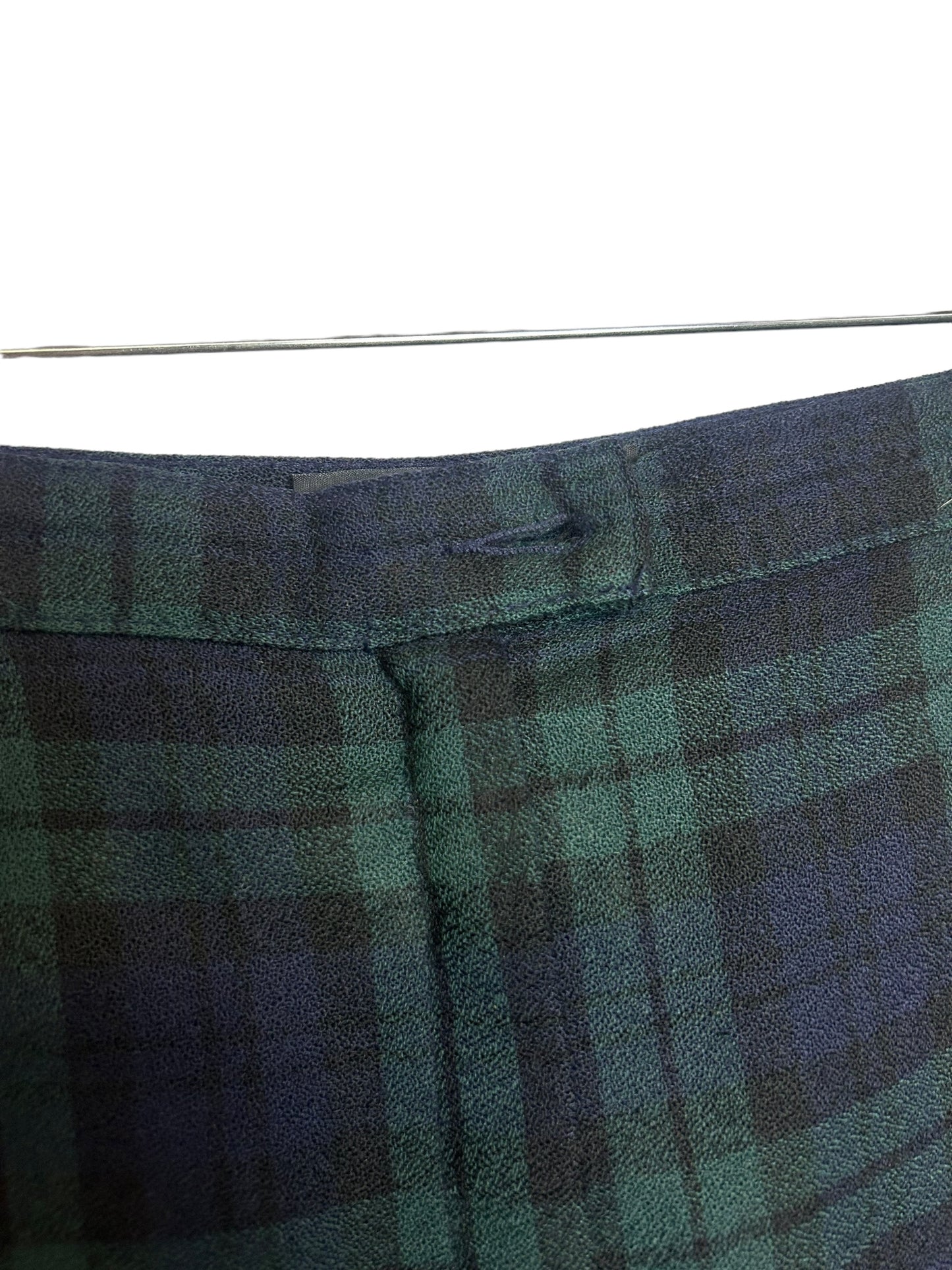 Pure New Wool Vintage Plaid Women's Trousers Blue & Green - Size Petite