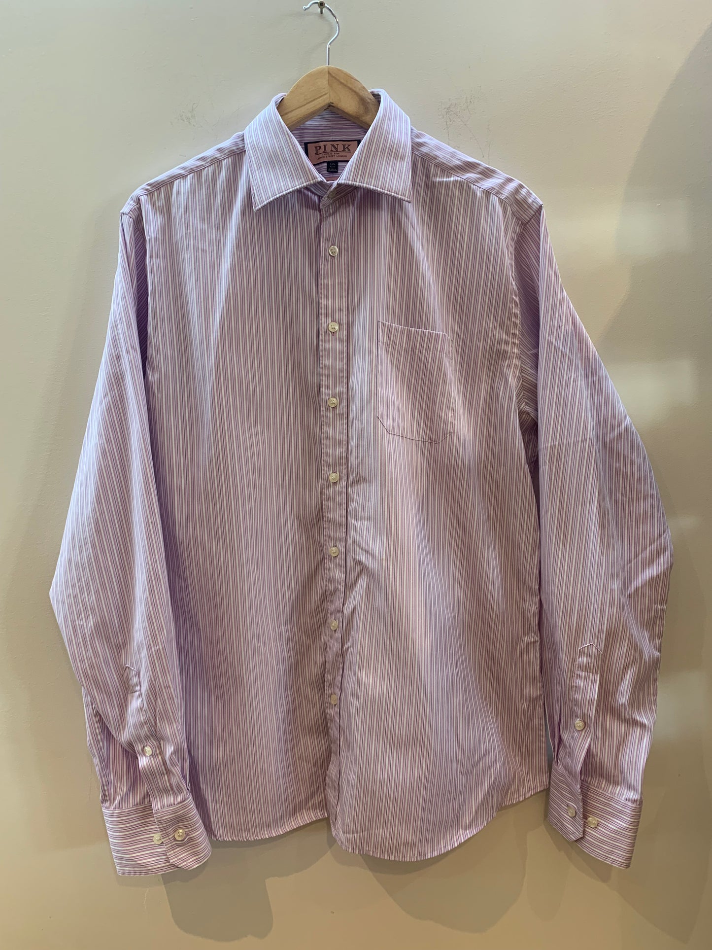 Thomas Slim Fit Traveller Dress Shirt Pink - Size 16.5/42cm