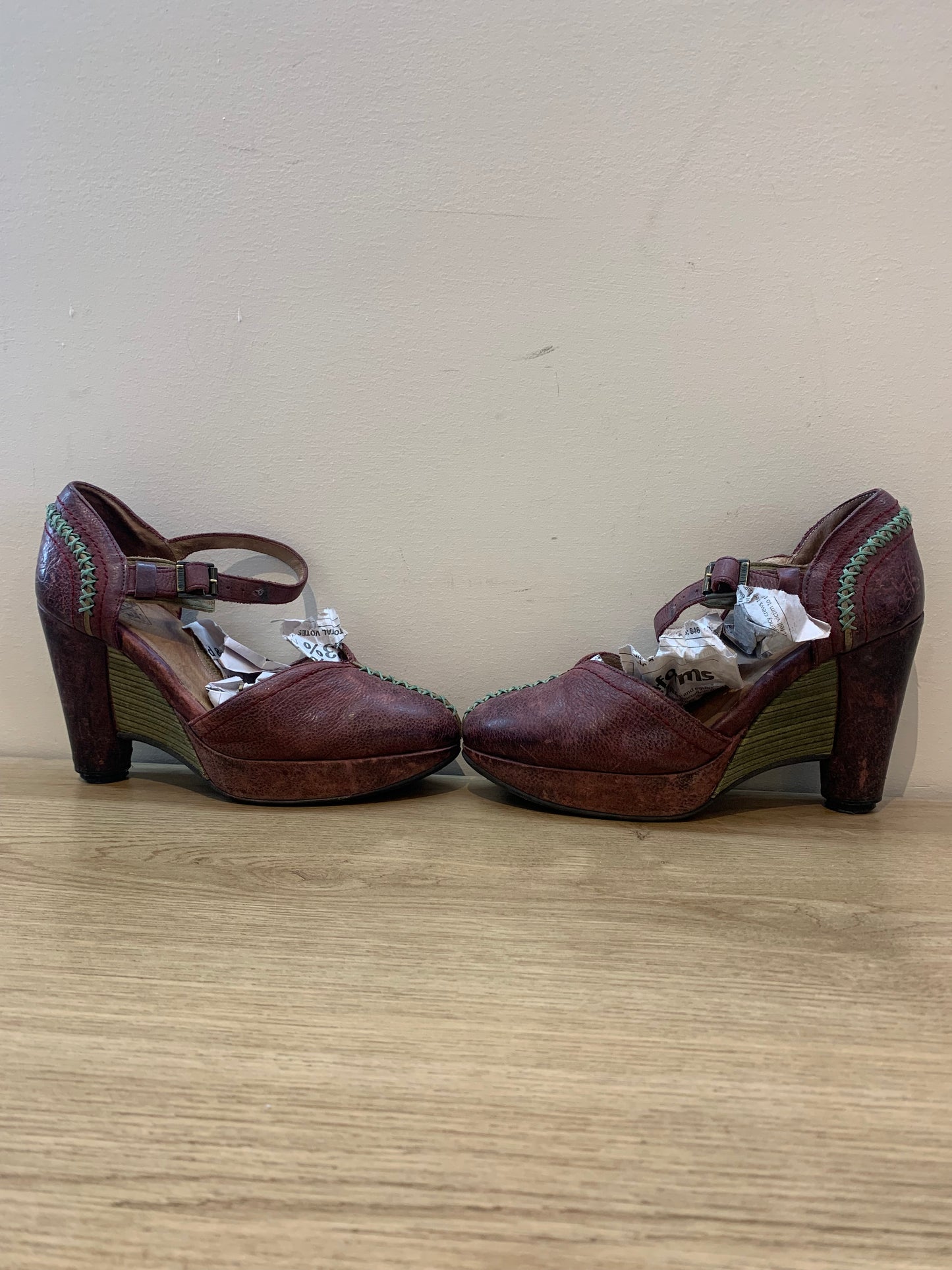 John Fluevog Simone wine platform heels size 6