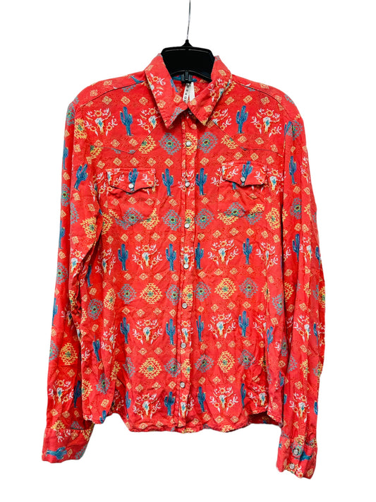 Roper Long Sleeve Cactus & Steer Head Western Snap Women's Shirt - Size L