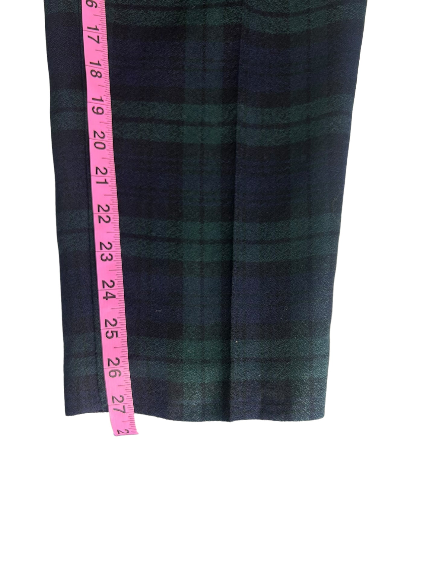 Pure New Wool Vintage Plaid Women's Trousers Blue & Green - Size Petite