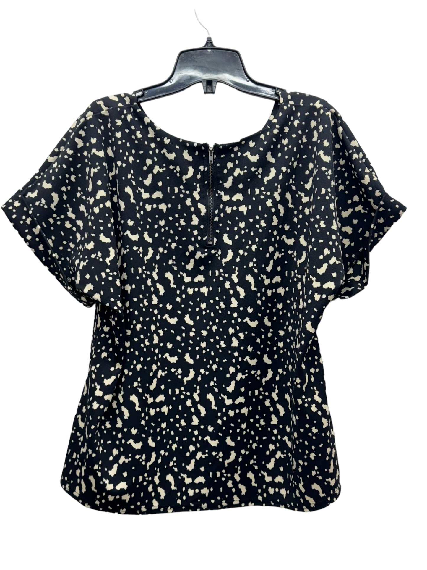 Melloday Women’s Printed Short Sleeve Top Black/Cream - Size Large