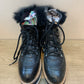 Napoleoni Leather Lace Ankle Boots w/ Rabbit Fur Trim Black - Size 7 (Italy)
