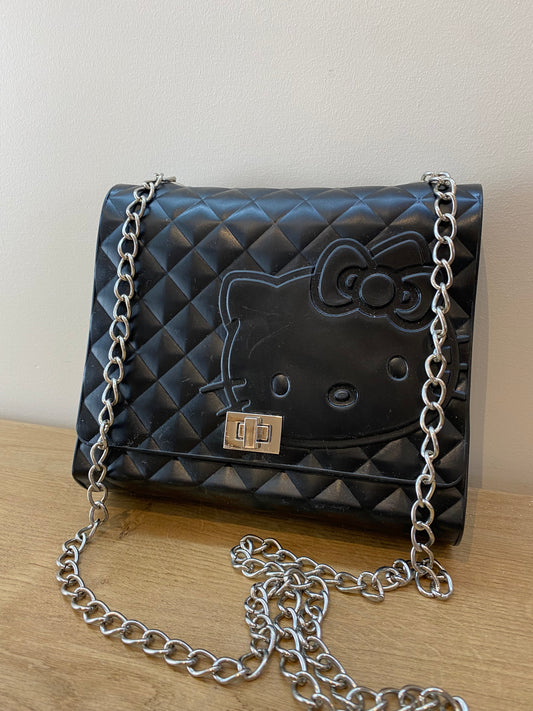 Hello Kitty Quilted Leather Shoulder Bag Chain Strap Crossbody Black