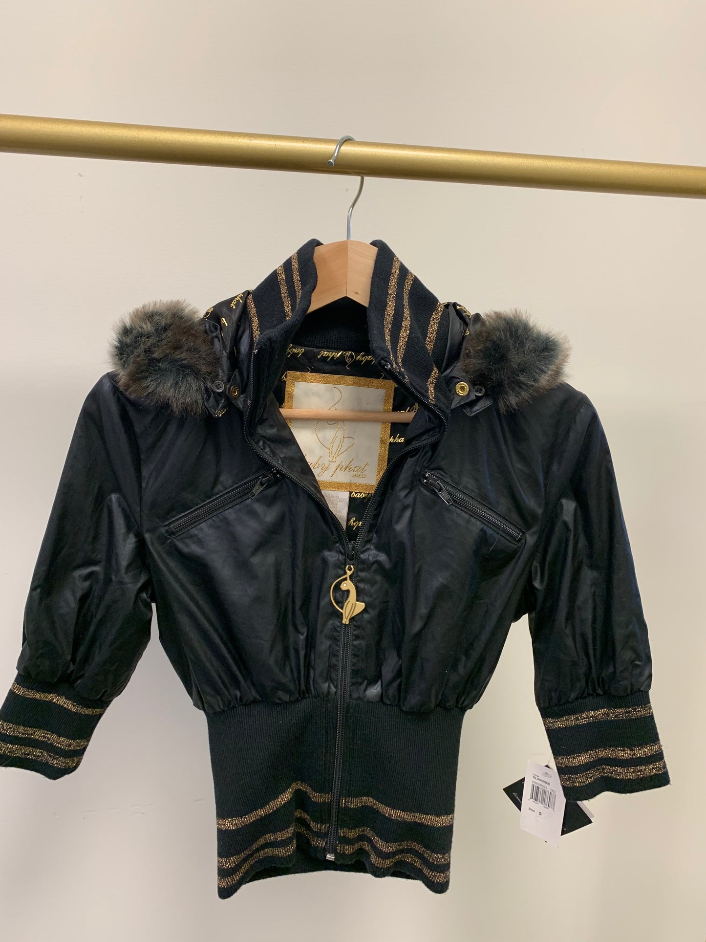 Baby Phat by Kimora Lee Simmons Curved Cat Logo Zip-up Jacket Black - Size S