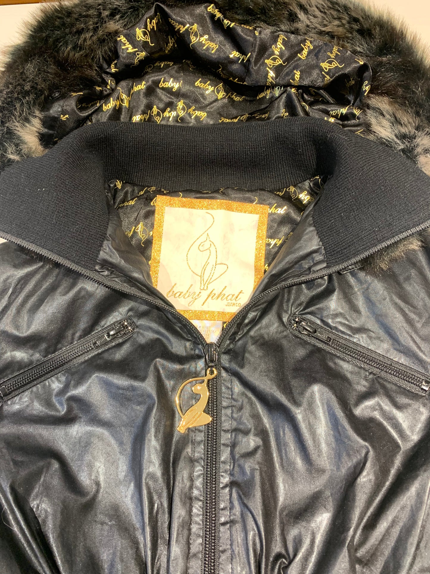 Baby Phat by Kimora Lee Simmons Curved Cat Logo Zip-up Jacket Black - Size S