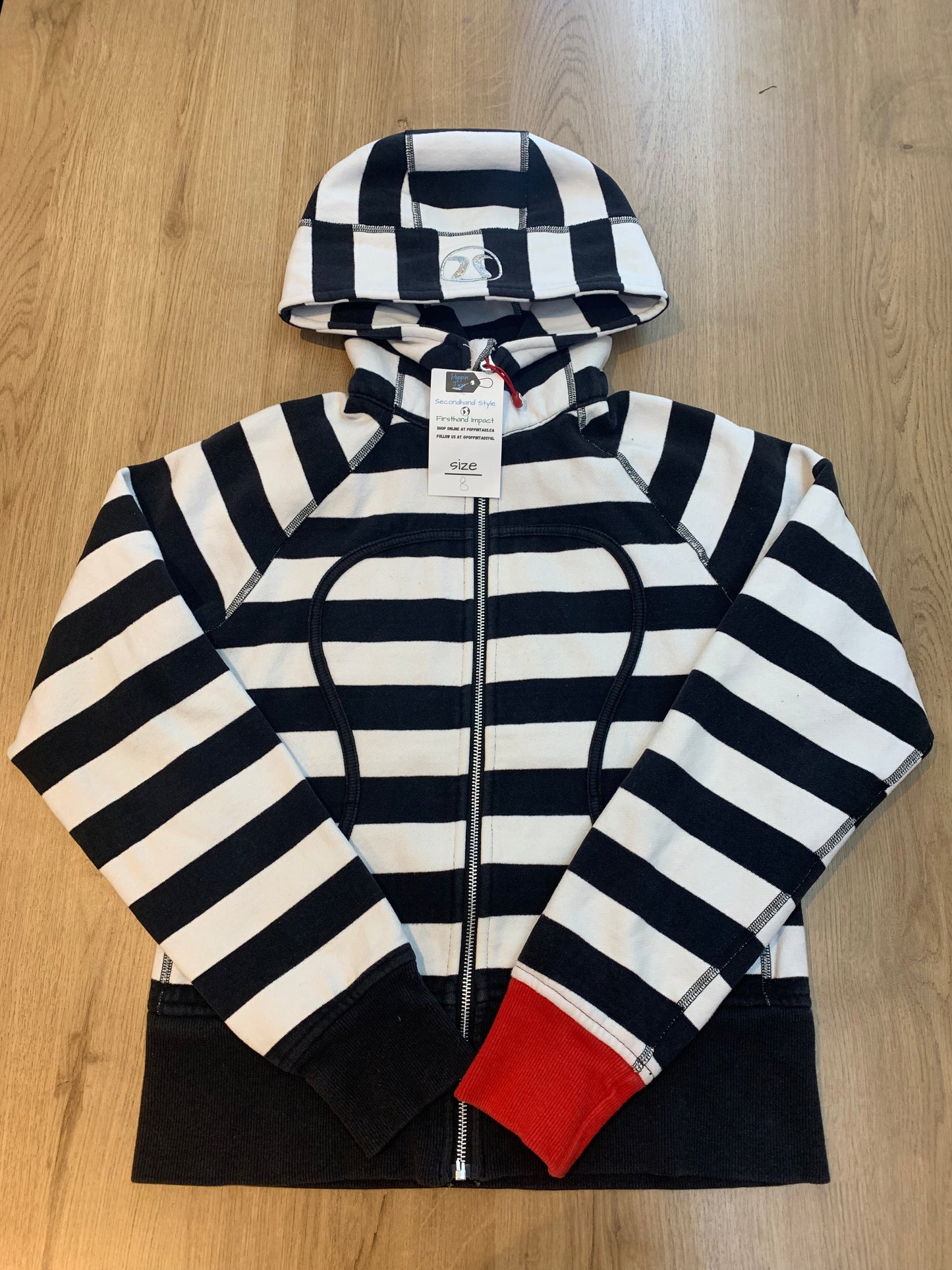 Lululemon (Rare) Scuba Hoodie Red Cuff Striped Black/White - Size 8