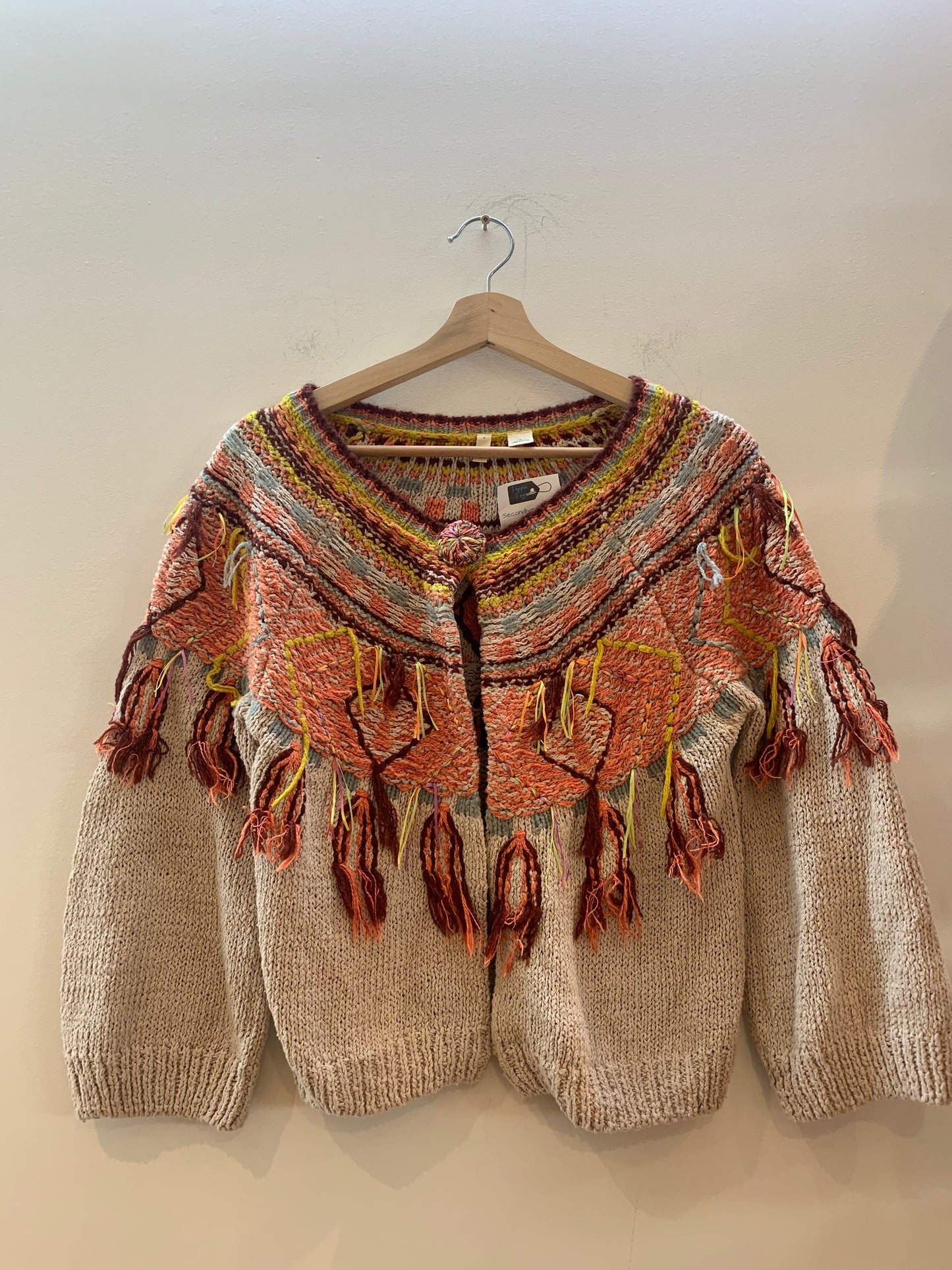 Moth Cardigan Button Close Sweater Crop Fringe 3/4 Length Sleeve - Women's Small