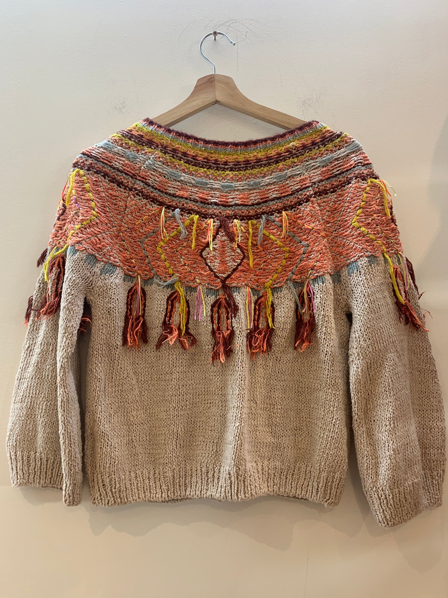 Moth Cardigan Button Close Sweater Crop Fringe 3/4 Length Sleeve - Women's Small
